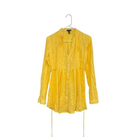 FANG Tops - Y2K Style Fang Pintuck Blouse Tunic Button Front Tab Sleeves Size Small Cotton